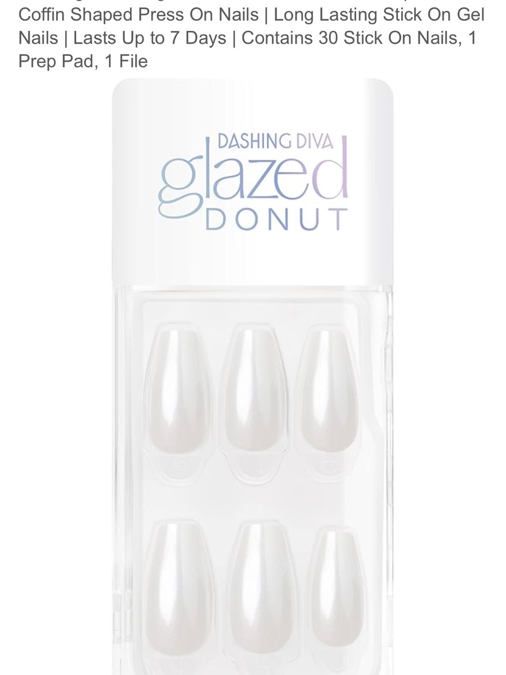 Dashing Diva Glazed Donut Coffin Press-On Nails - Pearl White
